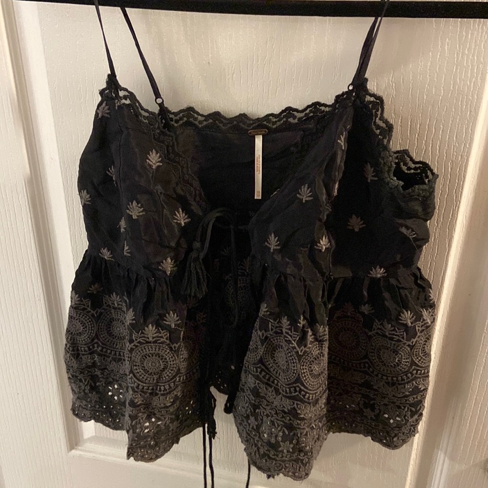 Free People Black and Gray Lace Tank Top